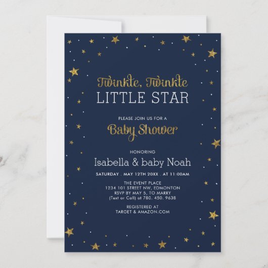 Marine en goud | Twinkle Little Star Baby shower Kaart (Voorkant)