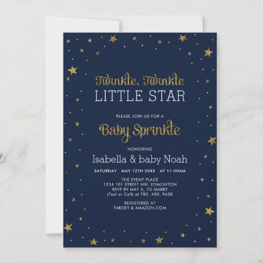 Marine en goud | Twinkle Little Star Baby Sprinkle Kaart (Voorkant)