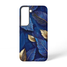 Marine en gouden botanisch bladpatroon