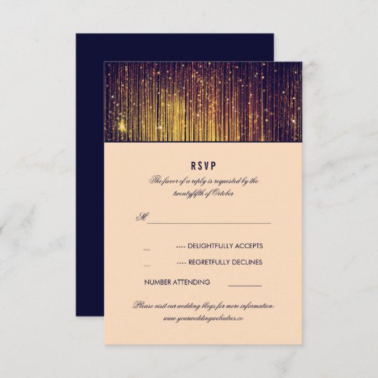 Marine en Gouden Bruiloft String Lights RSVP (Voorkant / Achterkant)