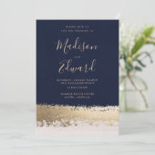 Marine en Gouden Folie, Elegante bruiloft Kaart (Staand voorkant)