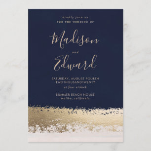 Marine en Gouden Folie, Elegante bruiloft Kaart