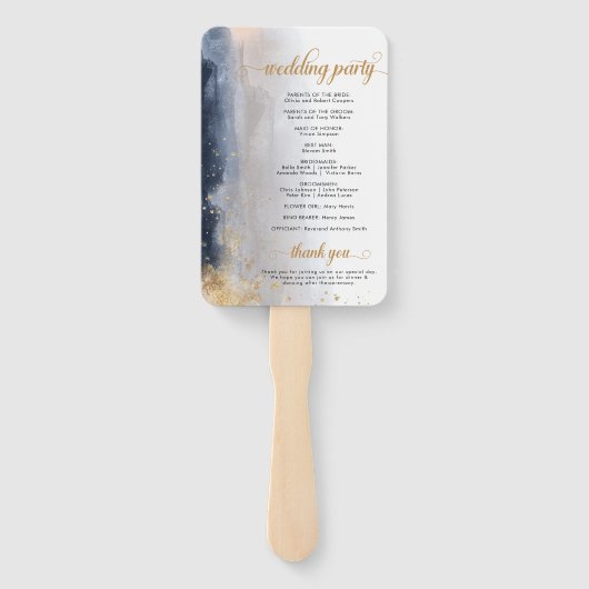 Marine en Gouden Huwelijksceremonie Programma Hand Handwaaier (Achterkant)