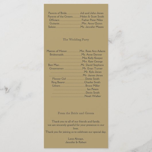 Marine en Gouden Masquerade Trouwprogramma Programma (Achterkant)