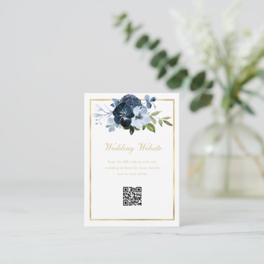 marine en gouden QR code bruiloft website Informatiekaartje (Staand voorkant)