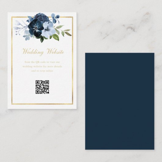 marine en gouden QR code bruiloft website Informatiekaartje (Voorkant / Achterkant)