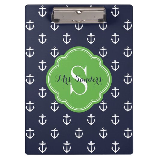 Marine en Groene Ankers Custom Monogram Klembord (Voorkant)