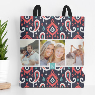 Marine en koraal Ikat Paisley familie foto monogra Draagtas