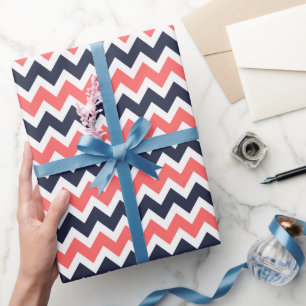 Marine en koraal Zigzag Chevron Stripes Cadeaupapier