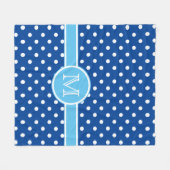 Marine en lichtblauw met wit Polka Dot Monogram Fleece Deken (Voorkant (Horizontaal))