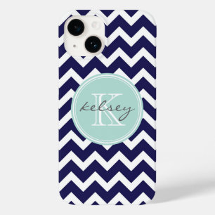 Marine en Mint Chevron Custom Monogram Case-Mate iPhone 14 Hoesje