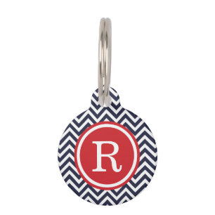 Marine en Rode Chevron Monogram Huisdierpenning