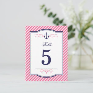 Marine en Roze Nautische Trouwtafel Aantal Kaarten