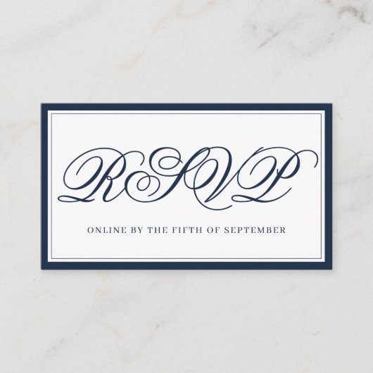 Marine en Wit Elegant QR RSVP Informatiekaartje (Voorkant)