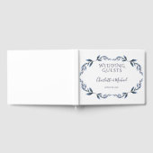Marine en wit Floral Leaf bruiloft Gastenboek (Volledig)