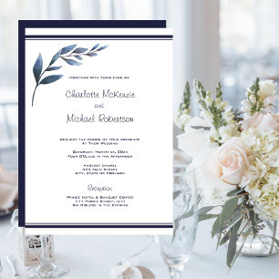 Marine en wit Floral Leaf bruiloft uitnodiging