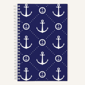 Marine en wit nautisch patroon spiraal notebook notitieboek
