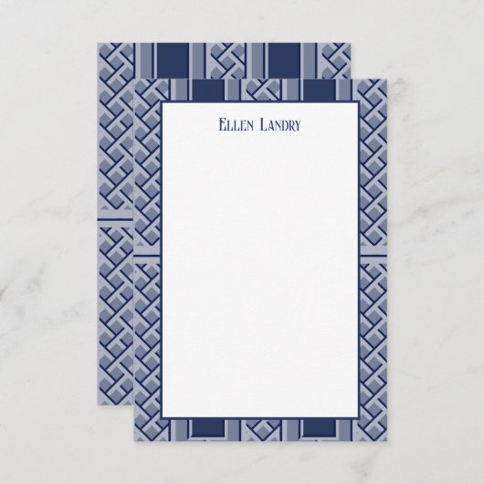 Marine en Witte Chinoiserie Bamboe Patroon Bedankkaart (Voorkant / Achterkant)