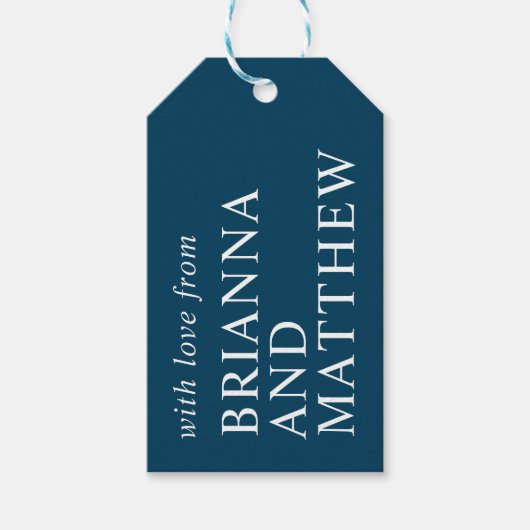 Marine en Witte Moderne Typografie Trouwen Dank U Cadeaulabel (Voorkant)