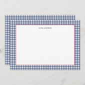 Marine en witte Nautical Gingham flat Bedankkaart (Voorkant / Achterkant)