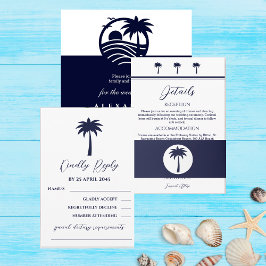 Marine en Witte Palm Tree Coastal Wedding Uitnodigingen Wikkel