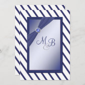 Marine en Witte Streep Monogrammed Uitnodiging (Voorkant / Achterkant)