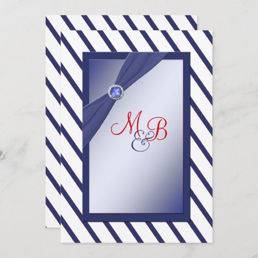 Marine en Witte Streep Monogrammed Uitnodiging (Voorkant / Achterkant)
