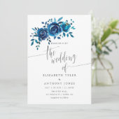 Marine en Witte Waterverf Bloemen Bruiloft Uitnodi Kaart (Staand voorkant)