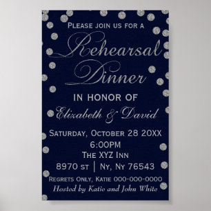 Marine en Zilver Glitter Oefenavond Eetkamer Bord Poster