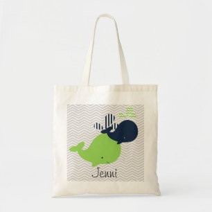 Marine et baleines vertes sur le sac de coutume de