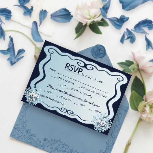 Marine et bleu clair Chic Boho mariage floral RSVP