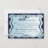 Marine et bleu clair Chic Boho mariage floral RSVP (Devant)