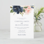 Marine et Blush Floral Faire-part de mariage (Debout devant)