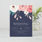 Marine et Coral Floral Faire-part de mariage (Debout devant)