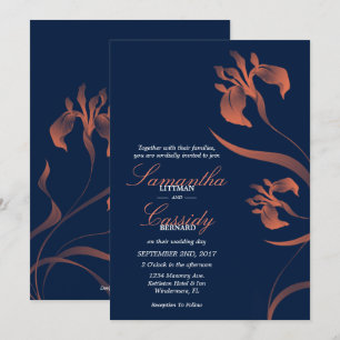 Marine et Coral Iris Floral Faire-part de mariage