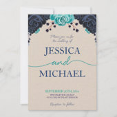 Marine et Faire-part de mariage floral turquoise (Devant)