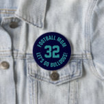 Marine et football Turquoise Maman Jersey Numéro<br><div class="desc">Saluez votre équipe sportive préférée, votre footballeur ou montrez votre fierté scolaire avec un bouton d'esprit personnalisé! Ajoutez votre nom d'école ou personnalisez-le avec le nom d'un joueur et son numéro de maillot. Parfait pour le football, le basket, le baseball et les jeux de football ! Créez des broches personnalisées...</div>