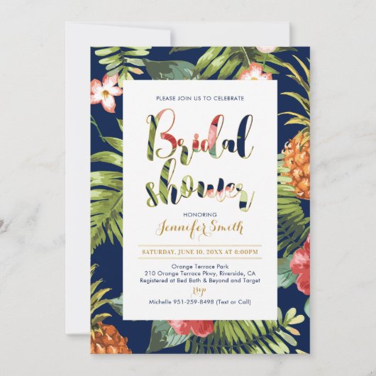 Marine et Or | Invitation Tropical Bridal Shower (Devant)