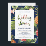Marine et Or | Invitation Wedding shower d'été<br><div class="desc">Cette unique invitation à la douche tropicale nuptiale présente un magnifique motif de fleurs tropicales avec une typographie élégante.</div>