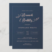 Marine et Pink Folich Brunch & Bubbly Invitation (Devant / Derrière)