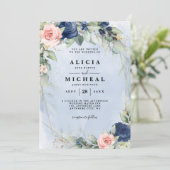 Marine & faire-part de mariage floral rose roux (Debout devant)