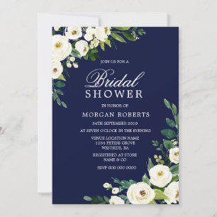 Marine & Fleurs blanches Invitation Fête des marié