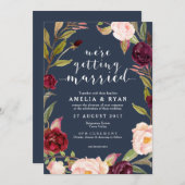 Marine Floral Bourgogne Faire-part de mariage feui (Devant / Derrière)