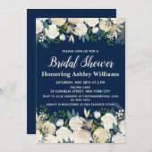 Marine Floral Green Invitation Rose de douche nupt (Devant / Derrière)