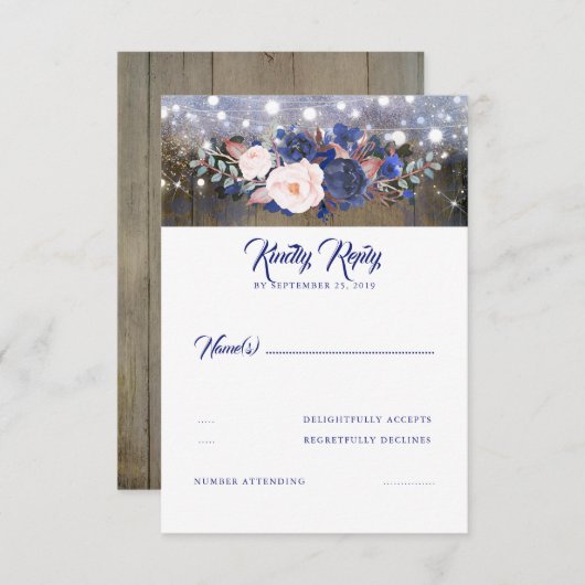 Marine Florals Mariage rustique RSVP (Devant / Derrière)