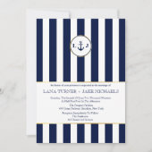 Marine gestreepte, nautische huwelijksuitnodiginge kaart (Voorkant)