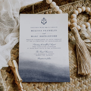 Marine getijden anker monogram bruiloft uitnodigin kaart