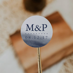 Marine getijden bruiloft monogram ronde sticker