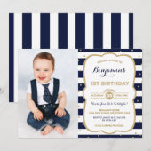 Marine Gold Boy 1er anniversaire Invitation Prince (Devant / Derrière)