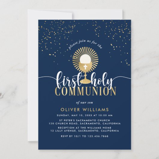 Marine & Gold Boy First Holy Communion Invitation (Devant)